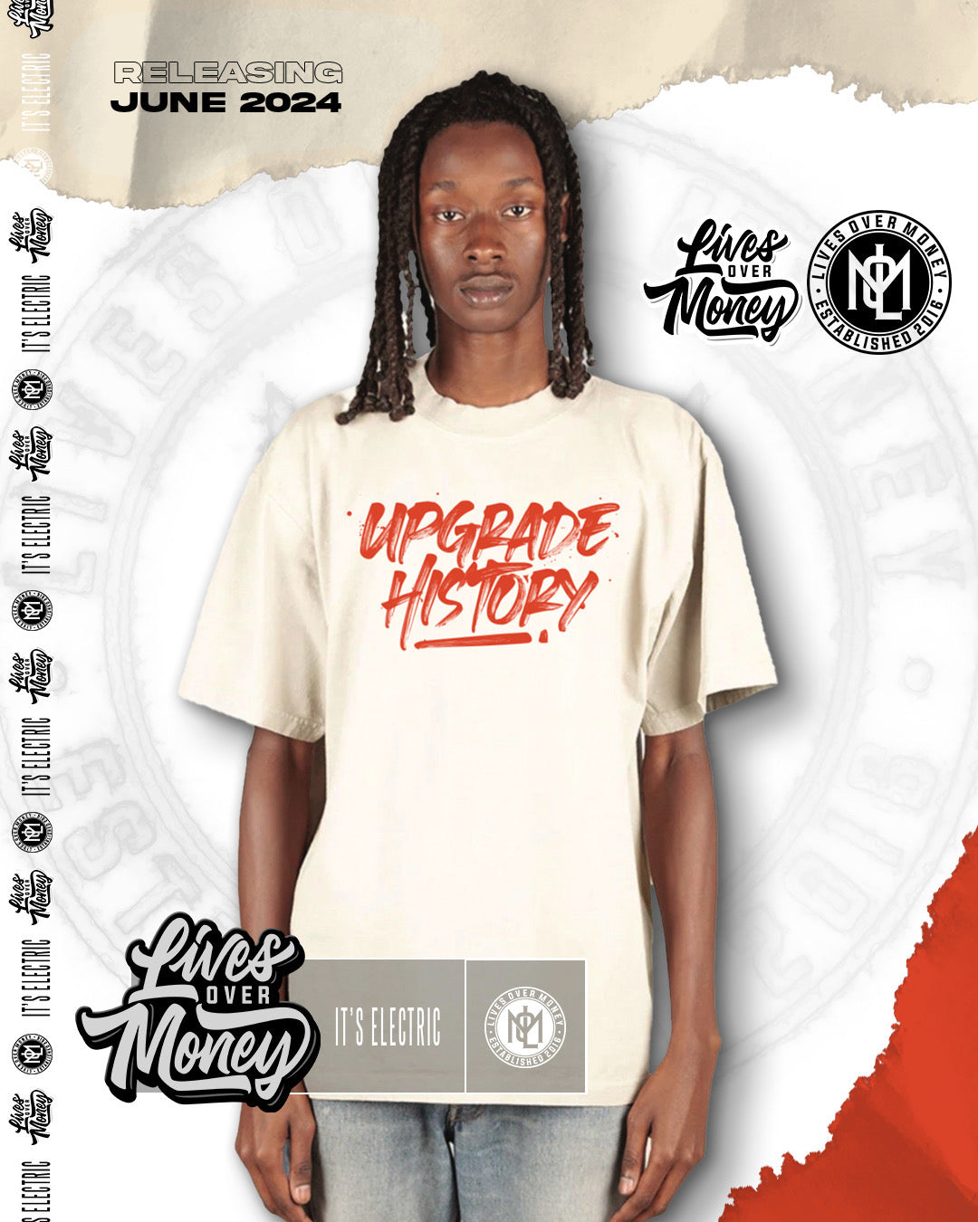 Cream & Orange Upgrade History T-Shirt.