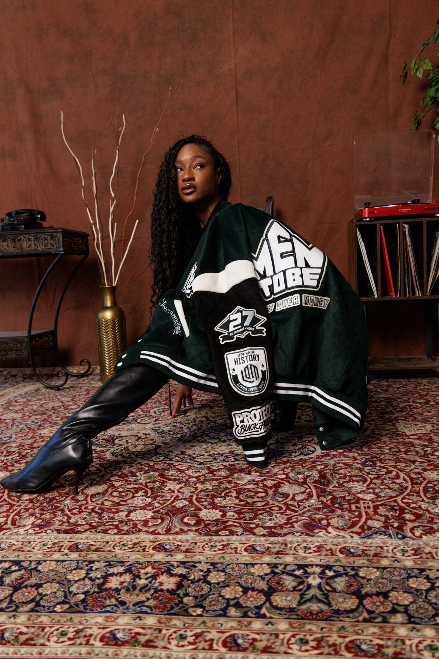 Green LivesOverMoney Varsity Jacket