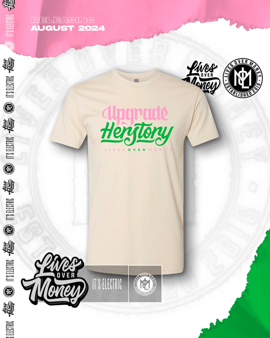 Cream Pink & Green Upgrade Herstory T-Shirt.